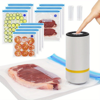 Skanto | Handheld Electric Vacuum Sealer with Vacuum Storage Bags - Includes 3 Sizes (4x8,5", 3x11", 3x13,5"), Vacuum Seal Zipper Bags, and Electric Pump