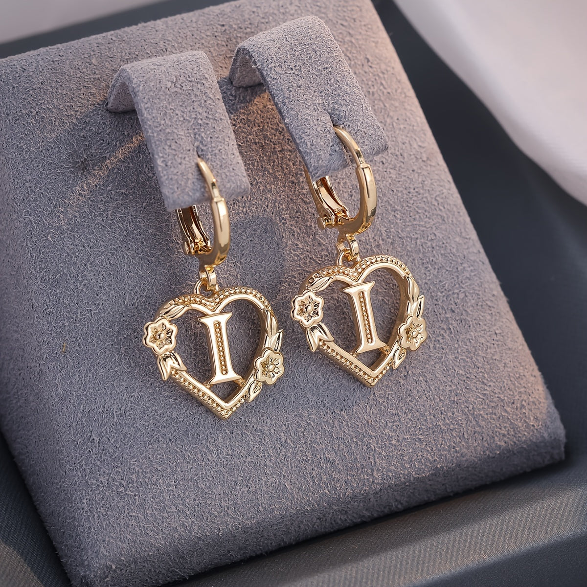 BowLift | Dainty Initial Letter Heart Hoop Earrings