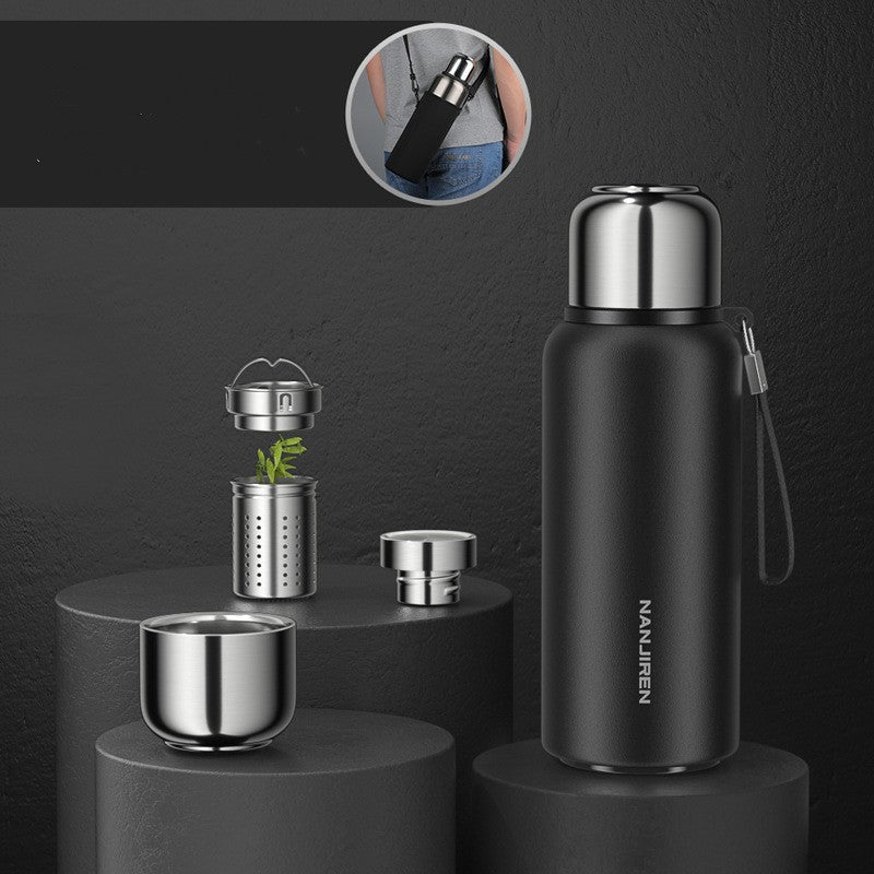 Skanto | Insulated Thermos Water Bottle, with Tea Filter & Wide Mouth Opening, for Coffee, Tea & Cold Drinks