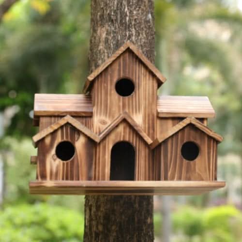 BowLift | Rustic Wooden Handmade Birdhouse with 6 Entrances