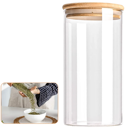 PureVorrat Glass Container Set – Storage Jars with Wooden Lid | Airtight & Stylish | Modern Kitchen Storage | Bowlift