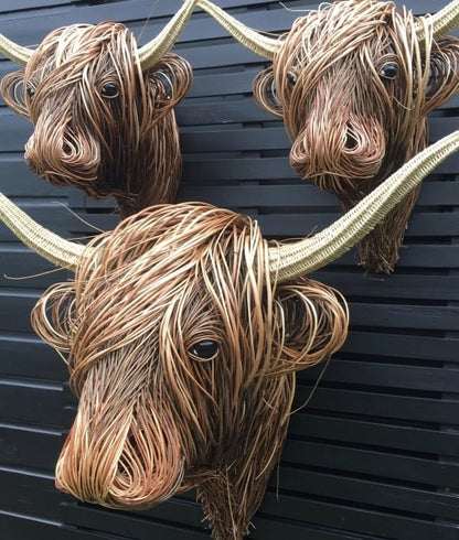 BowLift | Hand-Woven Wall Art Sculpture | Highland Cattle Design | Rustic Handmade Home Decor | 11.8 × 8.6 in
