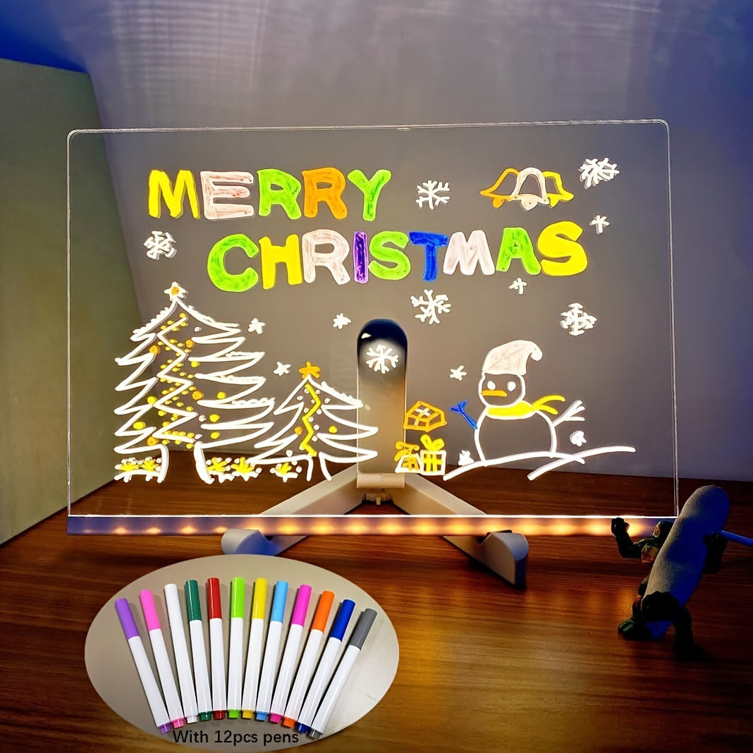 Skanto | USB LED Notepad with 12 Colored Pens - Light Message Board for Office & Home