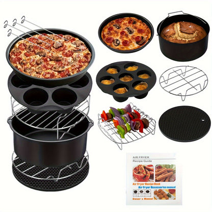Skanto | 11-Piece 8-Inch Air Fryer Accessory Set - Compatible with 3.7QT - 6.8QT Air Fryer, BPA-Free, Dishwasher Safe, Non-Stick with Cookbook