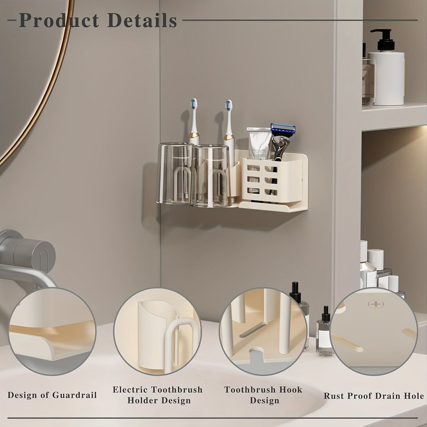 Skanto | BristleHub Wall-Mounted Electric Toothbrush Holder – Aluminum Bathroom Organizer with Drainage Holes
