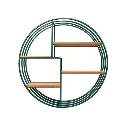 Round Wall Shelf with 4 Tiers – Retro Design made of Wood & Metal | Decorative Hanging Shelf for Living Room, Bathroom & Bedroom | Karnz