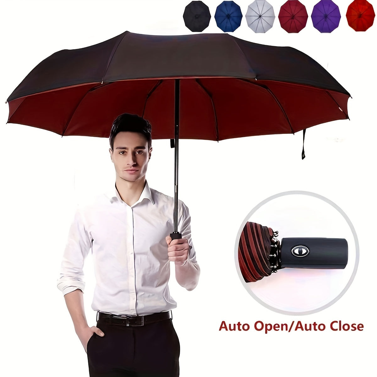 Skanto | Windproof Travel Automatic Umbrella - Robust 10-Rib Frame, Automatic, Extra Large Foldable Design with UV Protection, Dual Use for Sunny and Rainy Weather