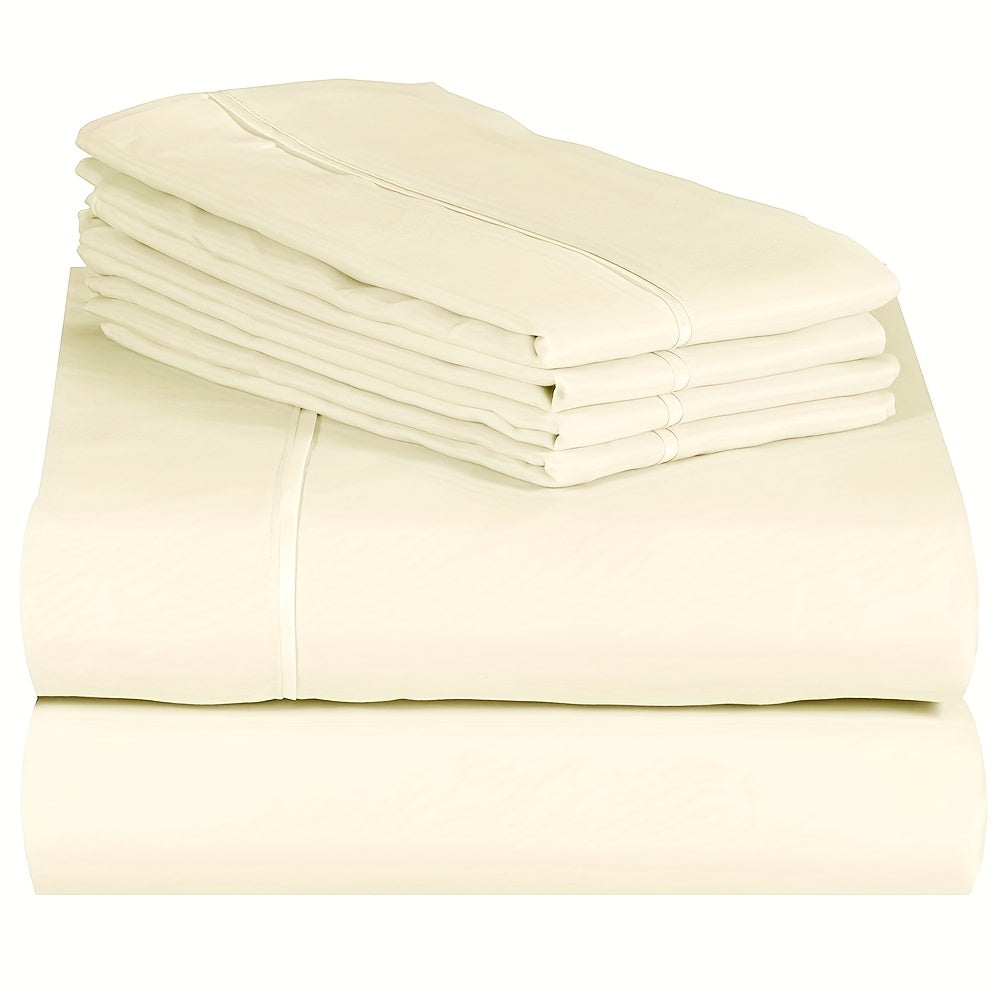 Skanto | 4/6 Pc Luxury Plush Fitted Sheet Set – Soft, Breathable, Color & Fade Resistant Bedding – Deep Pocket Flat Sheet, Fitted Sheet & 2/4 Pillowcases for Bedroom & Hotel Use