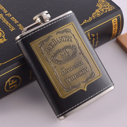 Skanto | 8oz Whisky Flask Stainless Steel Alcohol Funnel Hip Flask Embroidered Gold Silk Fabric Packaging Gift Box Set
