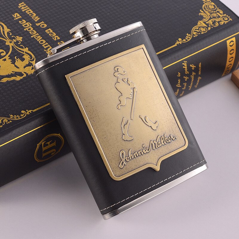 Skanto | 8oz Whisky Flask Stainless Steel Alcohol Funnel Hip Flask Embroidered Gold Silk Fabric Packaging Gift Box Set