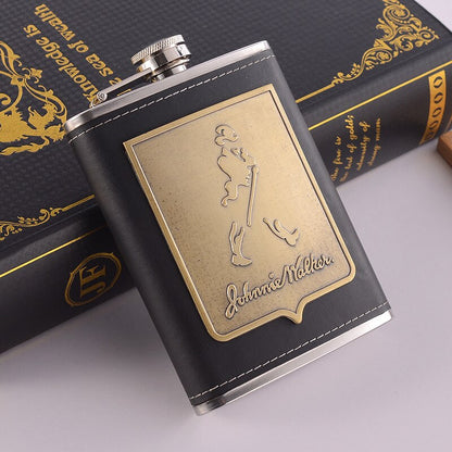 Skanto | 8oz Whisky Flask Stainless Steel Alcohol Funnel Hip Flask Embroidered Gold Silk Fabric Packaging Gift Box Set