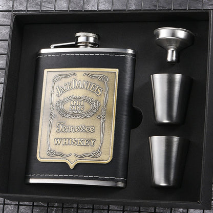 Skanto | 8oz Whisky Flask Stainless Steel Alcohol Funnel Hip Flask Embroidered Gold Silk Fabric Packaging Gift Box Set