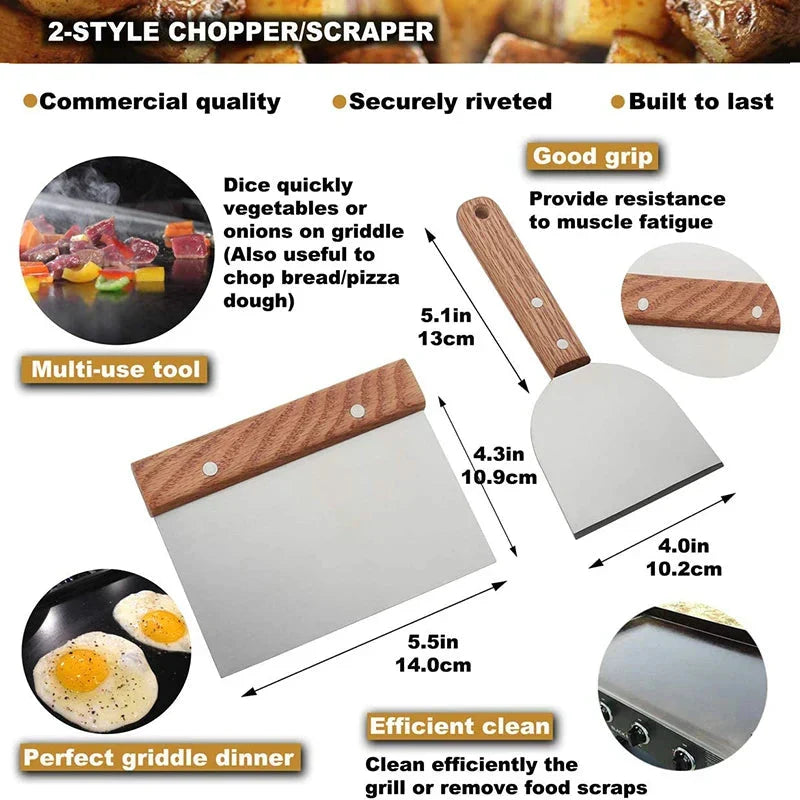 8Pcs Griddle Accessory Set Stainless Steel Scraper for BBQ Grill | Bowlift