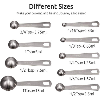 Skanto | 9-Piece Stainless Steel Measuring Spoon Set for Dry and Liquid Ingredients