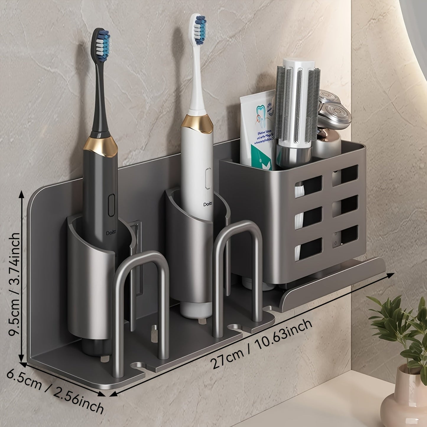 Skanto | BristleHub Wall-Mounted Electric Toothbrush Holder – Aluminum Bathroom Organizer with Drainage Holes