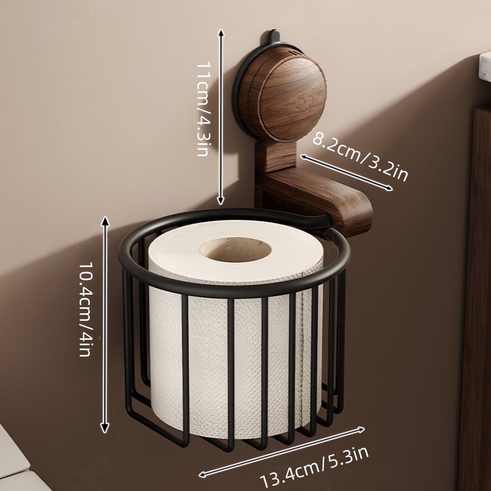 Skanto | Walnut Wood Toilet Paper Holder – Drill-Free with Suction Cup