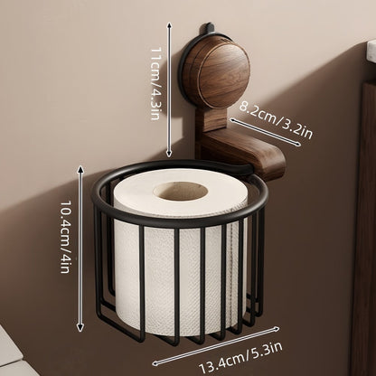 Skanto | Walnut Wood Toilet Paper Holder – Drill-Free with Suction Cup