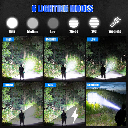 Skanto | Foleto 100000 Lumen Rechargeable LED Flashlight - 5 Modes, Waterproof, 2 Pack, Tactical