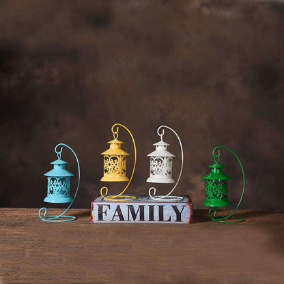 Decorative Filigree Hanging Tealight Lantern with Curved Metal Stand Set Acalora