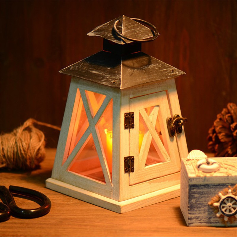 Rustic Wooden Lantern Candle Holder with Metal Top and Latch Acalora