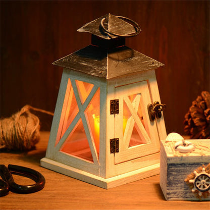 Rustic Wooden Lantern Candle Holder with Metal Top and Latch Acalora