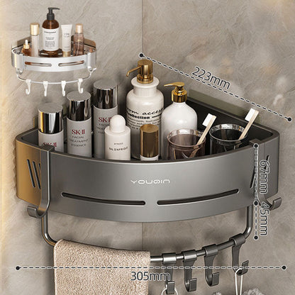 Skanto | EasyCorner Aluminum Shelf – Self-Adhesive Bathroom Hook Storage without Drilling