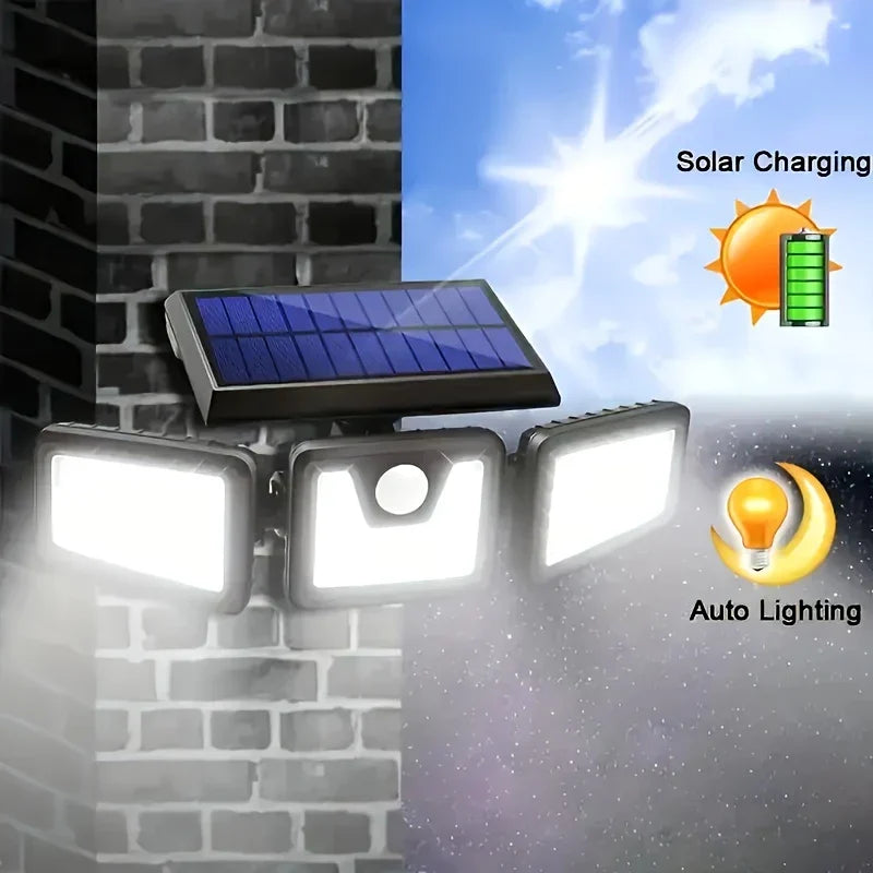 Skanto | Solar LED Floodlight with Motion Sensor – 3-Beam Outdoor Lighting for Garden, Driveway, and Garage