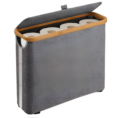 Large Toilet Paper Holder with Lid – Space-Saving and Foldable | Wood Frame for Bathroom and Toilet | Skanto