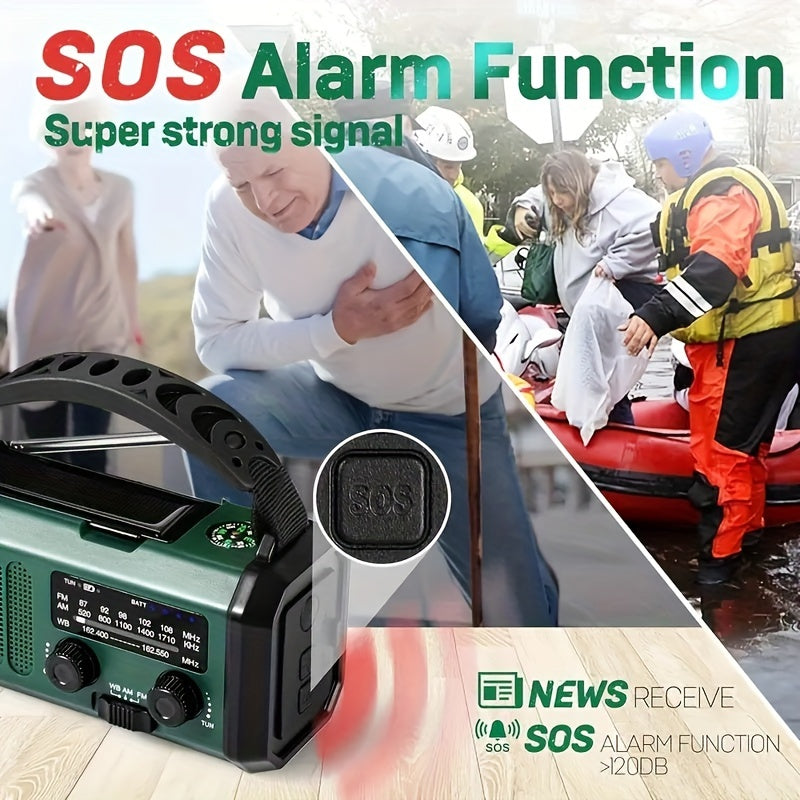 Brehn | StormMate X10 Emergency Radio with 10,000 mAh Power Bank | Solar, Crank & USB-C | LED Light, SOS Alarm & Compass | AM/FM/NOAA