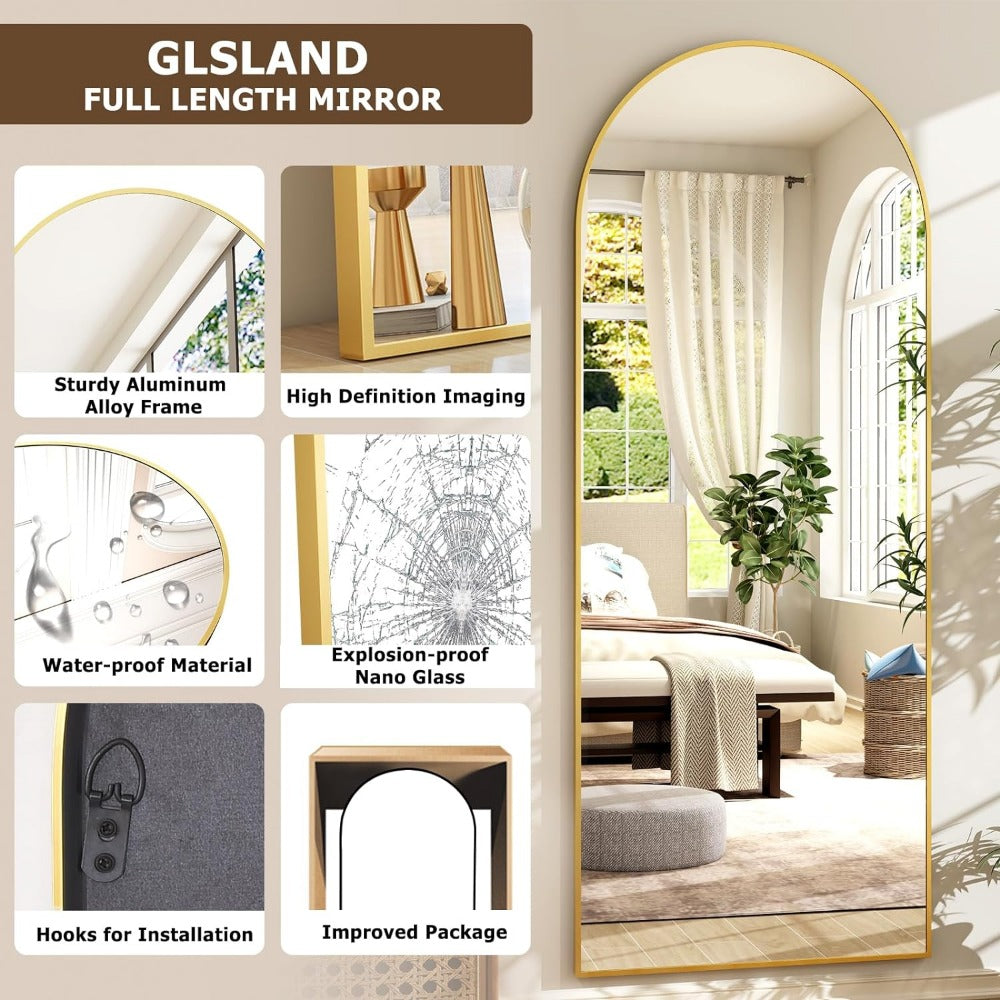 Skanto | Elegant Curved Full-Length Gold Mirror with High-Resolution Aluminum Frame