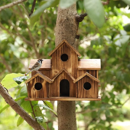 Handmade wooden birdhouse with 6 holes