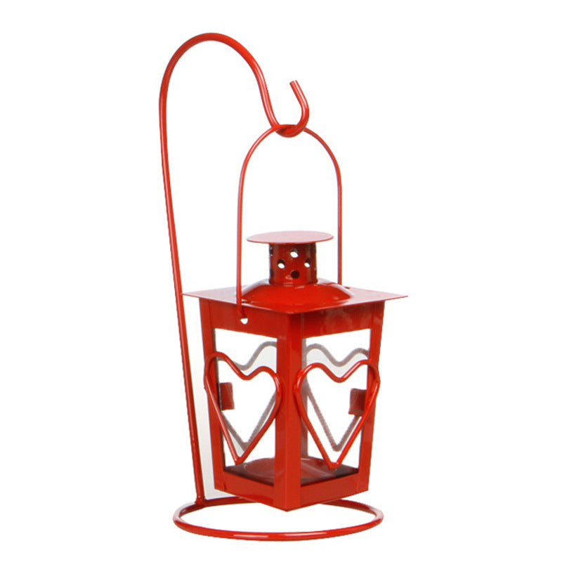 Decorative Hanging Heart-Window Metal Tea Light Lantern with Curved Display Stand Acalora