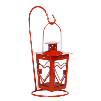 Decorative Hanging Heart-Window Metal Tea Light Lantern with Curved Display Stand Acalora