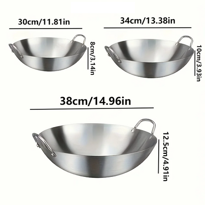 ChefMaster – Large Stainless Steel Wok with Double Handle Skanto