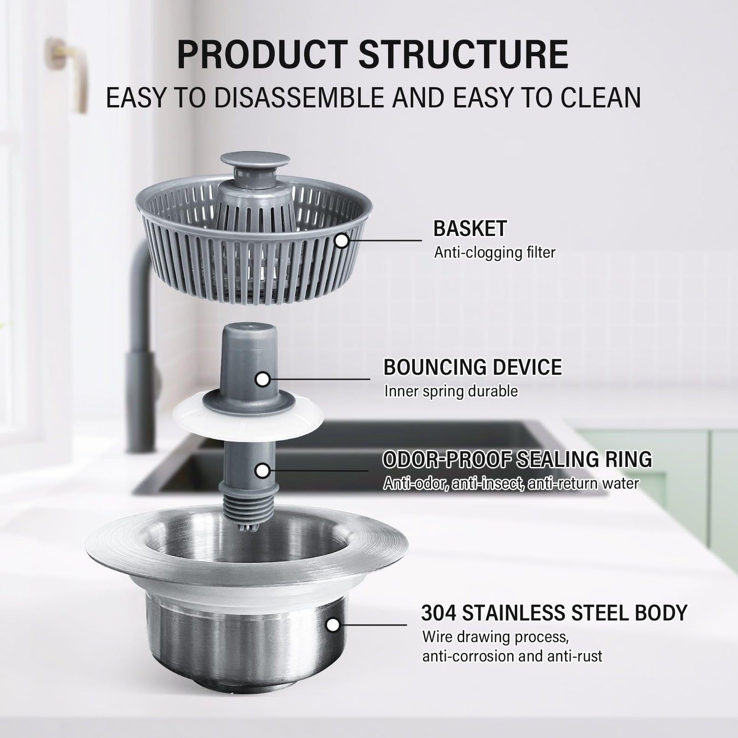BowLift | New Upgraded Sink Bounce Core Drain Strainer
