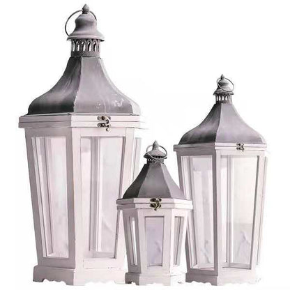 Rustic Weathered Wood and Metal Indoor Outdoor Candle Lantern Set Acalora