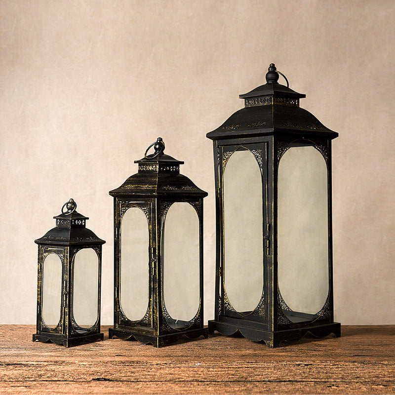 Antique-Style Metal and Glass Lantern Trio with Hinged Door and Carry Ring Acalora