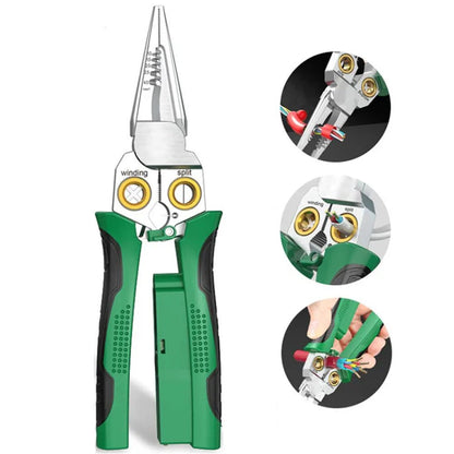 Skanto | 8-in-1 Wire Stripper Twister for Cutting and Stripping Wires, Cable Shears, Voltage Tester Pliers, 12V to 250V Live