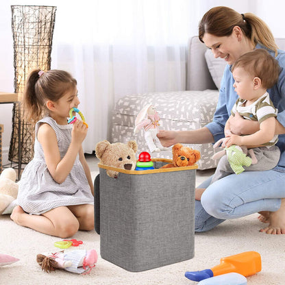 Skanto | Basket with Lid 60L, Laundry Basket with Bamboo Handle and Lid, Foldable