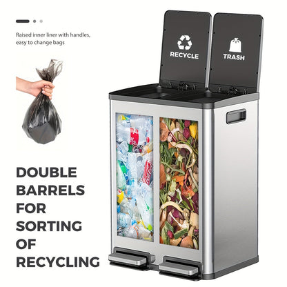 Skanto | JHK 15.85-Gal Large Capacity Silver Kitchen Bin - Modern Design, Dual Compartment Recycling, Closed Lid