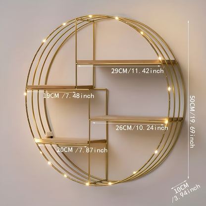 Round Wall Shelf with 4 Tiers – Retro Design made of Wood & Metal | Decorative Hanging Shelf for Living Room, Bathroom & Bedroom | Karnz