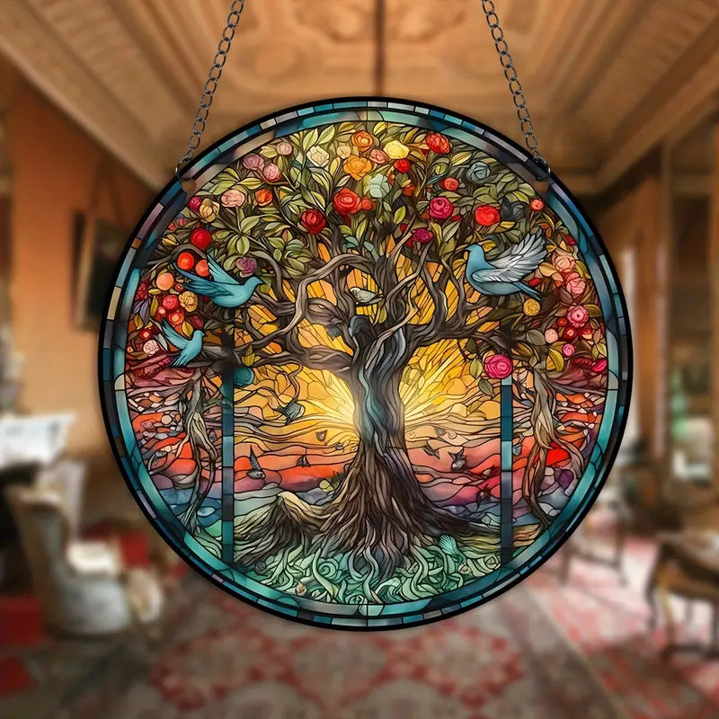 BowLift | Stained Glass Tree Wall Art Hanging Panel