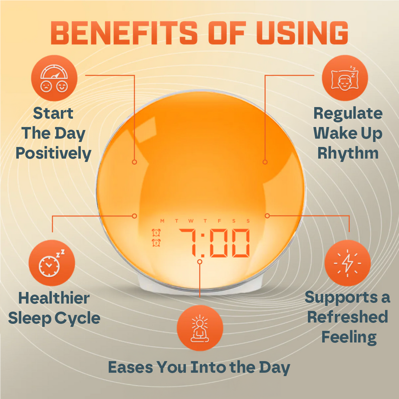 Skanto | Wake-Up Sun Lamp Alarm Clock | Gradual Sunrise Glow & Customizable Sounds for Gentle Mornings