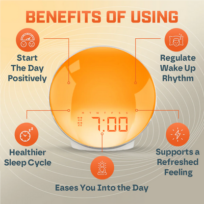 Skanto | Wake-Up Sun Lamp Alarm Clock | Gradual Sunrise Glow & Customizable Sounds for Gentle Mornings