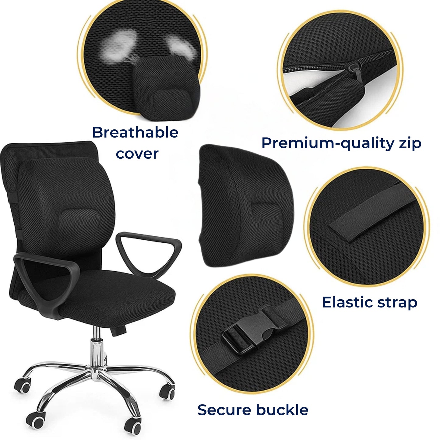 DriveEase | Car Lumbar Support Cushion – Memory Foam Relief – Breathable Mesh – Ideal for Commute & Long Drives Kalsten