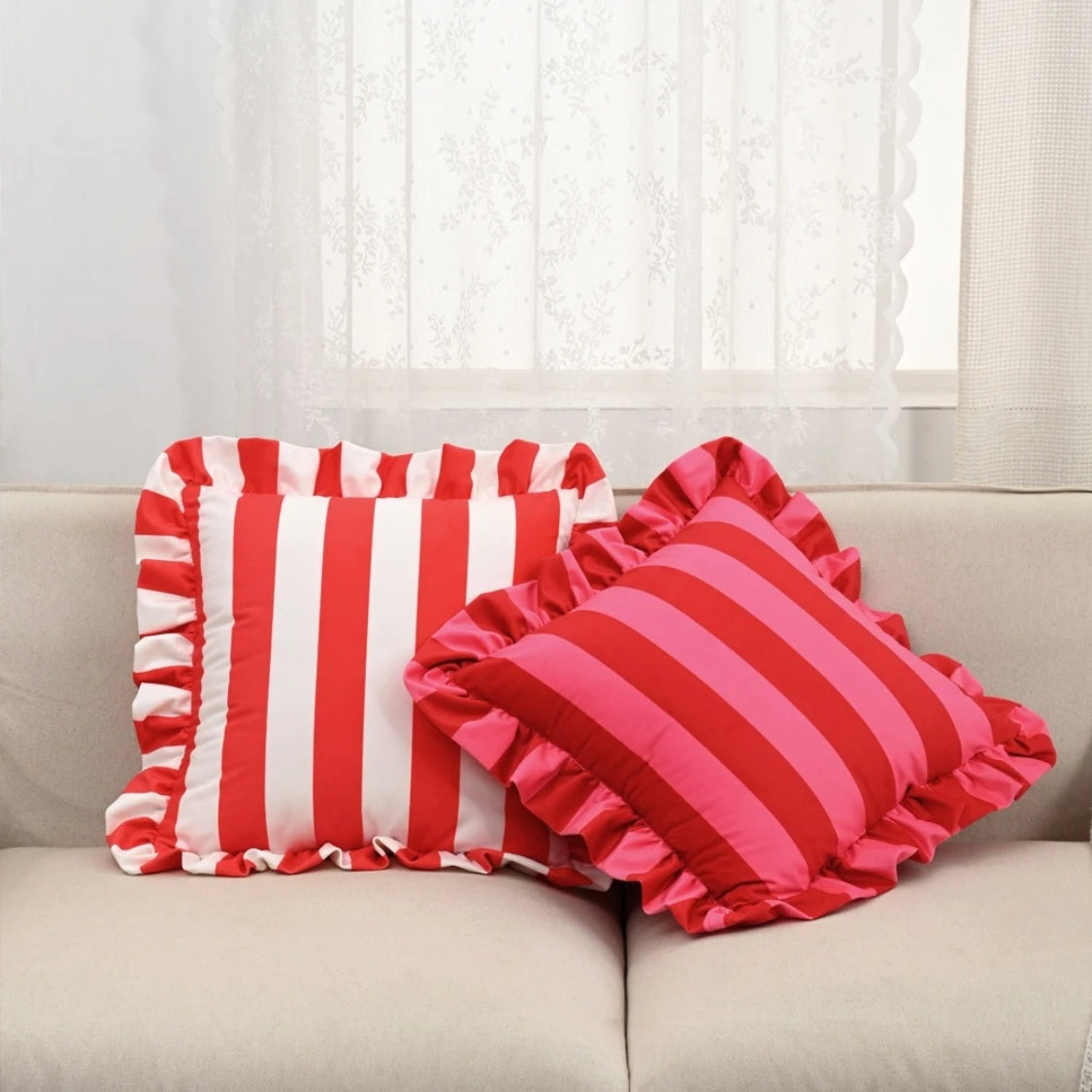 BowLift | Retro Striped Ruffle Cushion Cover