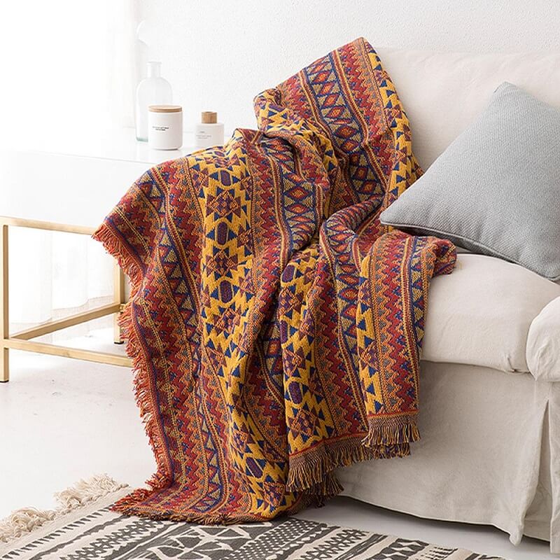 Bohemian knitted throw blankets for sofa decor