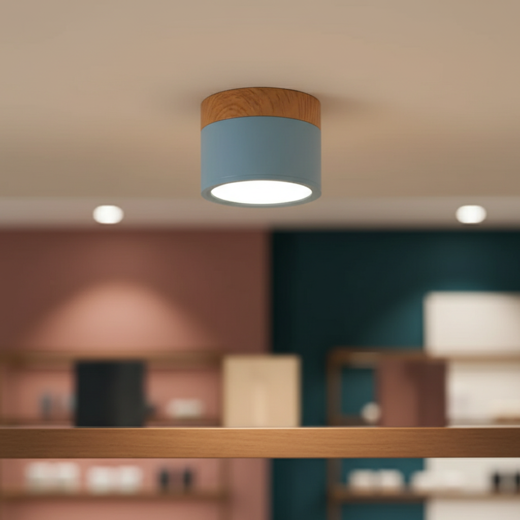Button Wood-Accent Flush Mount