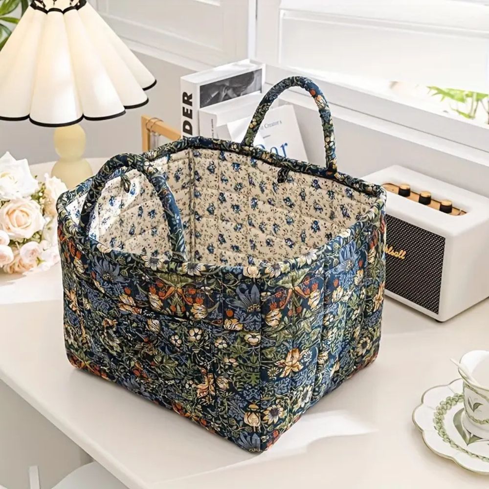 Norvo | Floral Canvas Storage Basket for Home Organization
