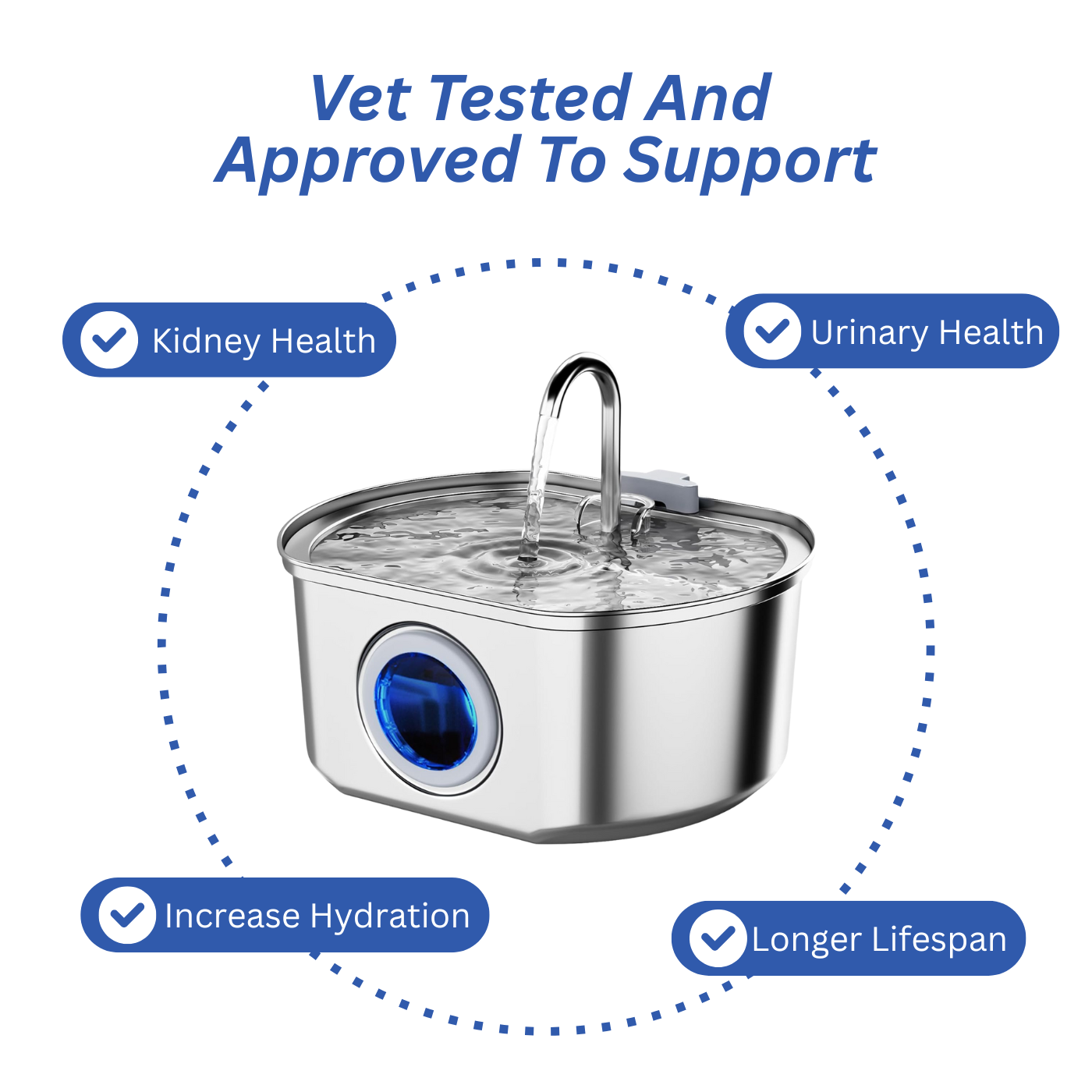 Skanto | Skanto Felindra Cat Water Fountain | Stainless Steel | Flowing Water for Better Hydration | Quiet & Hygienic | 2,5 L Capacity
